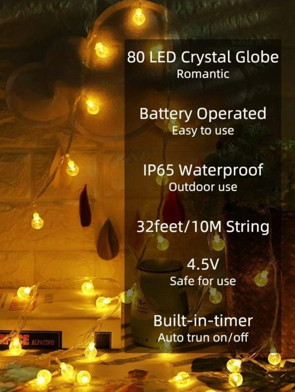 Globe Fairy String Lights Battery Operated - 33ft 80LED with Remote, Waterproof